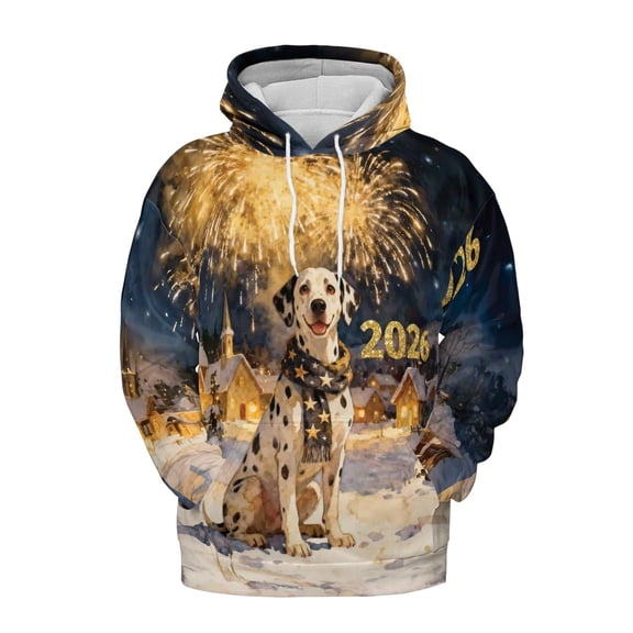 Dalmatian Happy New Year 2026 with Fireworks on New Year's Eve All Over Print 3D Hoodie Unisex Merch Hoodies Dog Lover - 12022