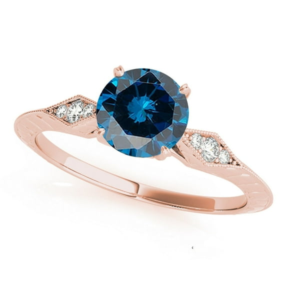 Mauli Jewels Engagement Rings for Women 3/4 Carat Blue Diamond Engagement Wedding Ring Crafted 4-prong 14K Solid Rose Gold