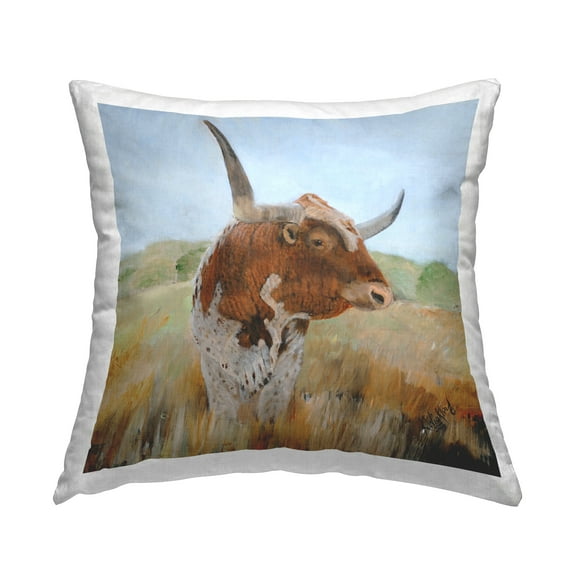Stupell Industries Longhorn in Country Grasses Decorative Printed Throw Pillow Design by Kathy Winkler .
