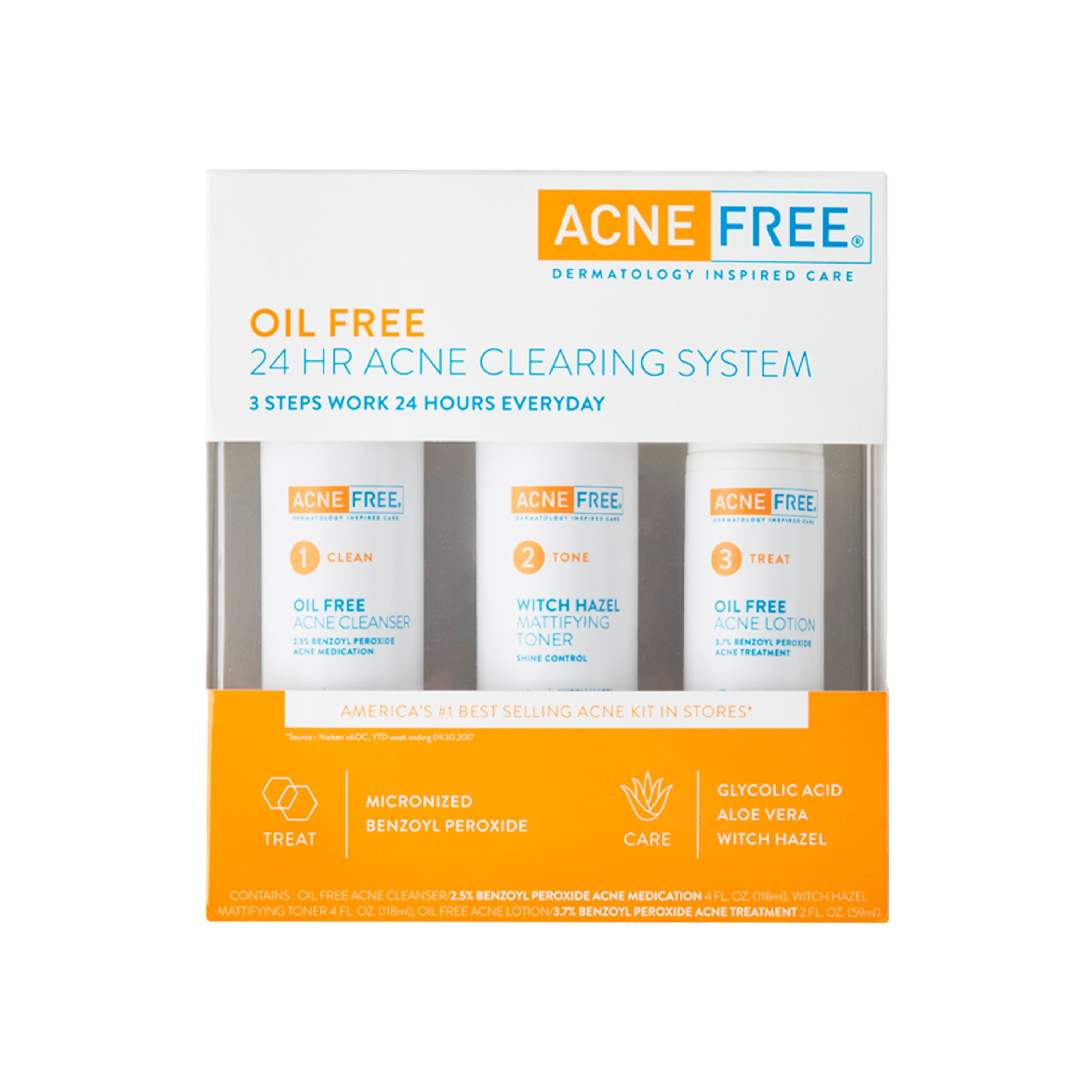 AcneFree Oil Free 24 HR Acne Clearing System, 3 Step Treatment Kit, 3 Count