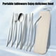 thumbnail image 4 of Utensilios de cocina, juego de palillos, cuchara, cuchillo, tenedor y pajita portátiles, juego de cubiertos de acero inoxidable de 7 piezas con estuche, juego de cubiertos portátiles para acampar al a, 4 of 6