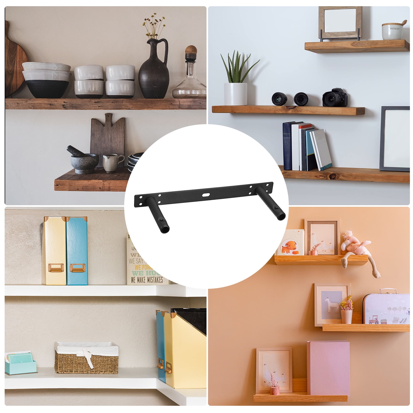 Uxcell 2Pack 16 Inch Wall Mounting Floating Shelf Bracket Blind Shelf Support, Black