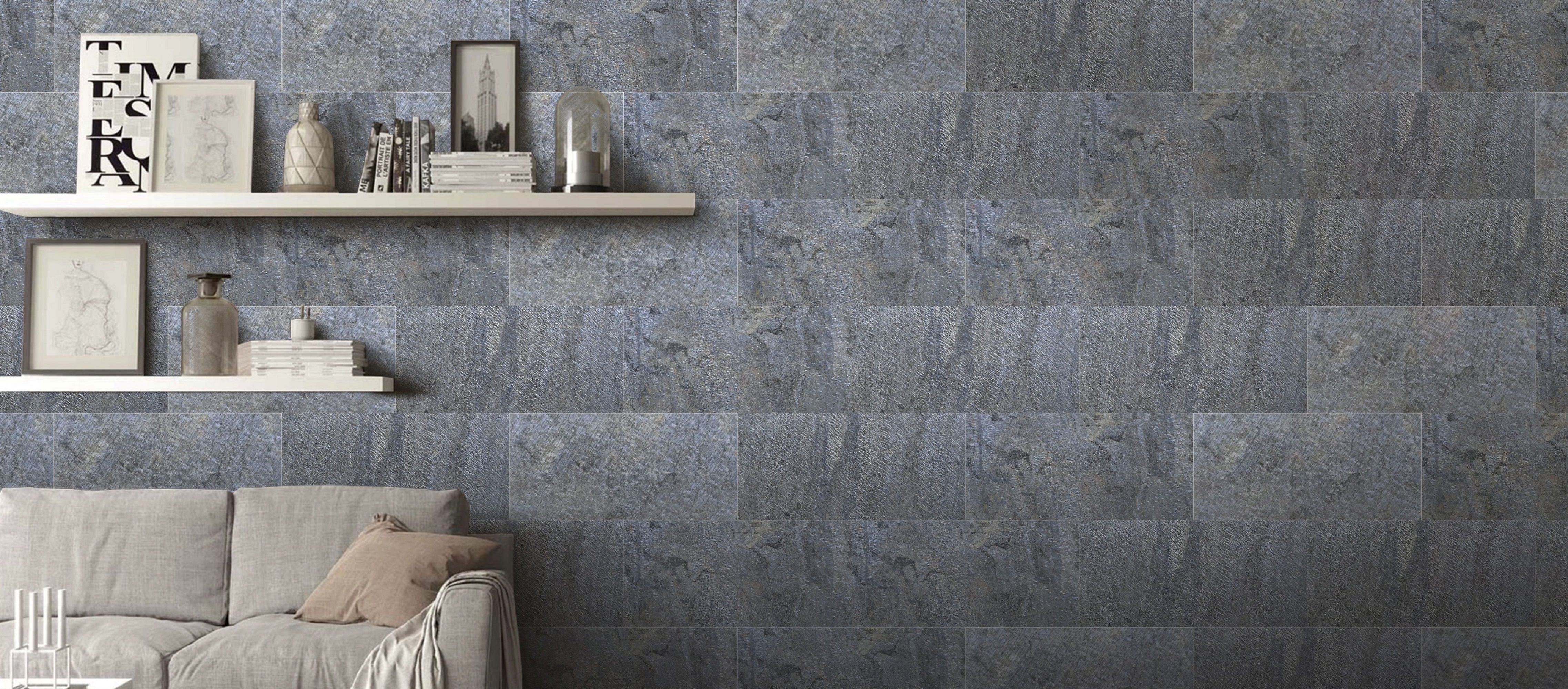Dundee Deco Veneer Wall Panels, Peel and Stick DIY Slate Stone Finish Tiles for Wall or Backsplash, Made with Real Stone in Dazzle Green, Set of 5, Covers 9.5 sq ft