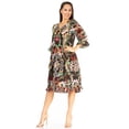 thumbnail image 4 of Sakkas Ozana Women's Midi Cocktail V Neck Dress 3/4 Sleeve Casual Floral Print - 565-Black - S/M, 4 of 5