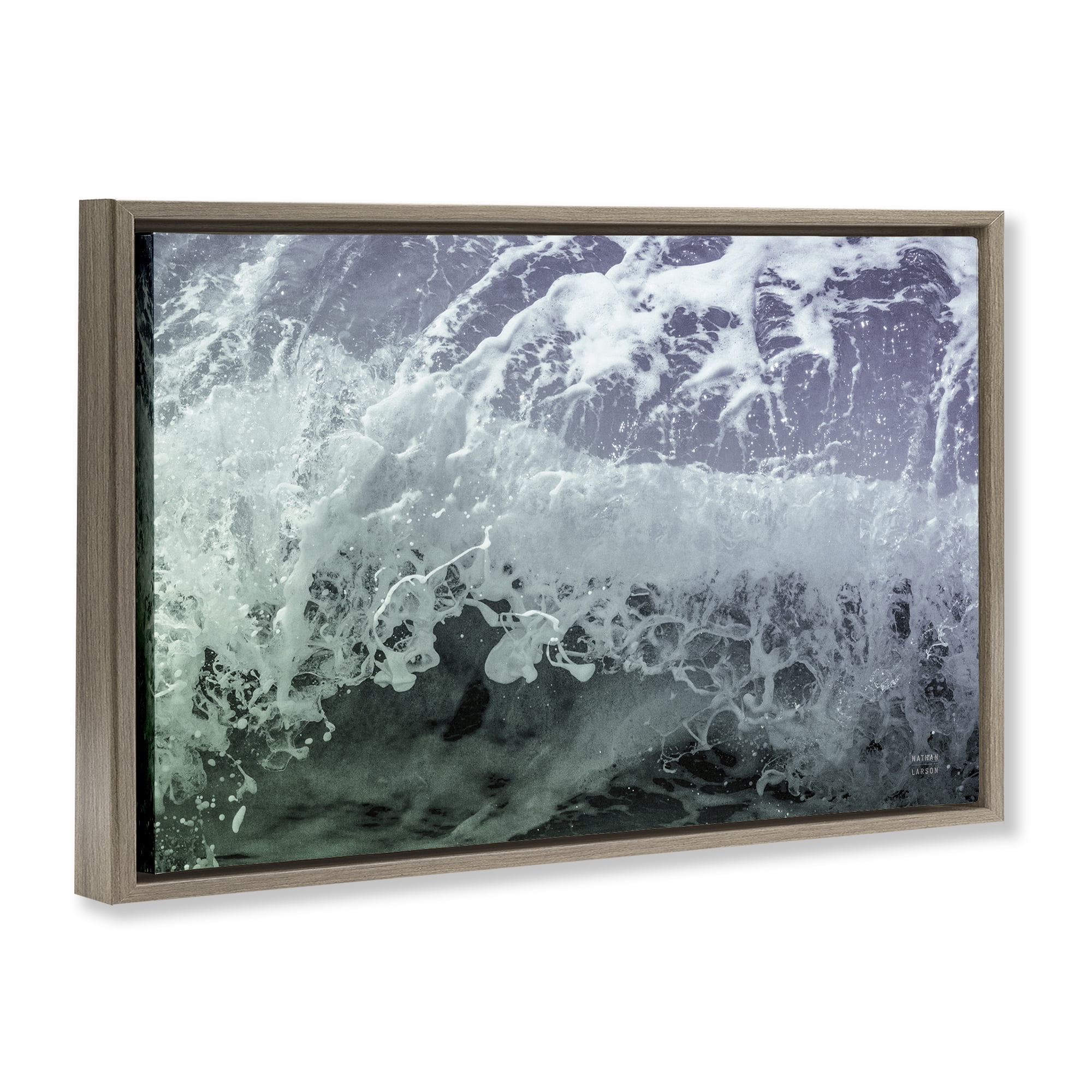 Stupell Industries Splashing Blue Waves Landscape Photography Brown Floater Framed Canvas Art Print Wall Art, 31 x 21