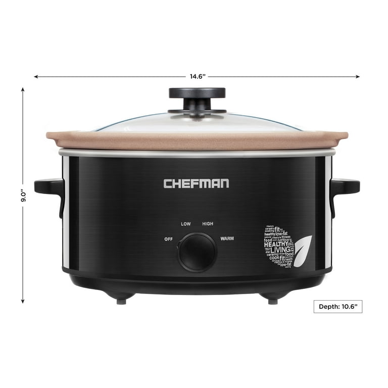  Chefman 6 Quart Slow Cooker with Locking Lid, Ceramic Crock  with Portable Cook and Carry Travel Latching Lock, Large Easy Clean  Dishwasher Safe Pot Insert, Manual 3 Heat Settings, Stainless Steel