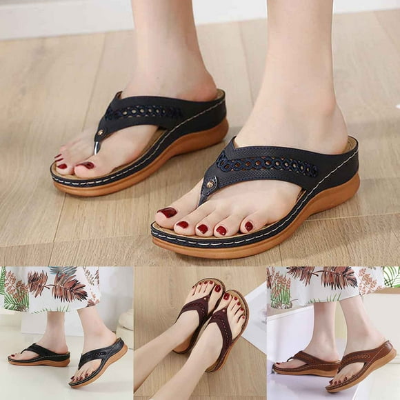 TrendOFT Women's Sandals Comfortable Casual Slip On Thong Flip Flops With Wedge Heel Breathable Lightweight For Daily Wear Spring Summer Fall Sandale Plateforme Femme Brown 36