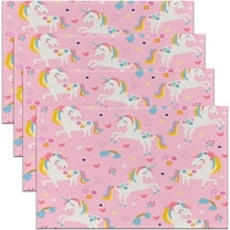 Cartoon Unicorn Placemats Set of 4 Rainbow Placemat for Kitchen Dining Table 18"x12" for Boys Girls Teens Love Heart Table Place Mats Easy to Clean Botanical Floral Indoor Outdoor Decor Table Mats