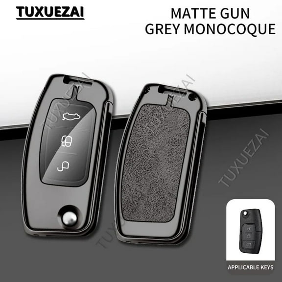 Zinc alloy leather Car Key Case Cover For Ford I 3 buttons Focus 2 3 Ecosport C-Max S-Max Ka Mondeo Kuga Galaxy Fiesta Keychain