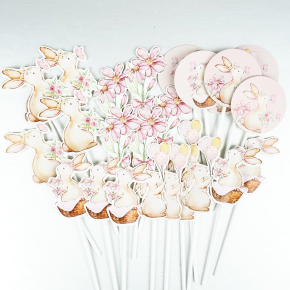Adornos para tartas Elevizzle Bunny, 26 unidades, para decoración de fiestas de Pascua