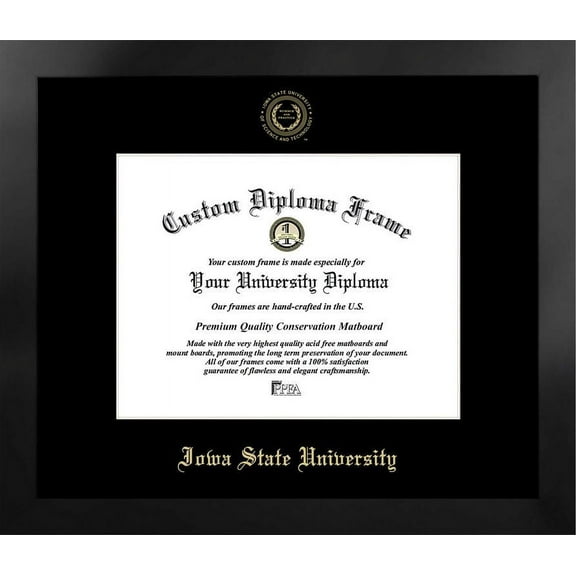 Iowa State University 11w x 8.5h Manhattan Black Single Mat Gold Embossed Diploma Frame with Bonus Campus Images Lithograph (value savings at $59)
