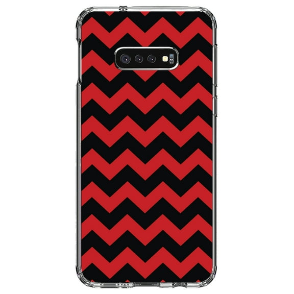 DistinctInk Clear Shockproof Hybrid Case for Samsung Galaxy S10e (5.8" Screen) - TPU Bumper, Acrylic Back, Tempered Glass Screen Protector - Black Red Stripes - Stripes Pattern