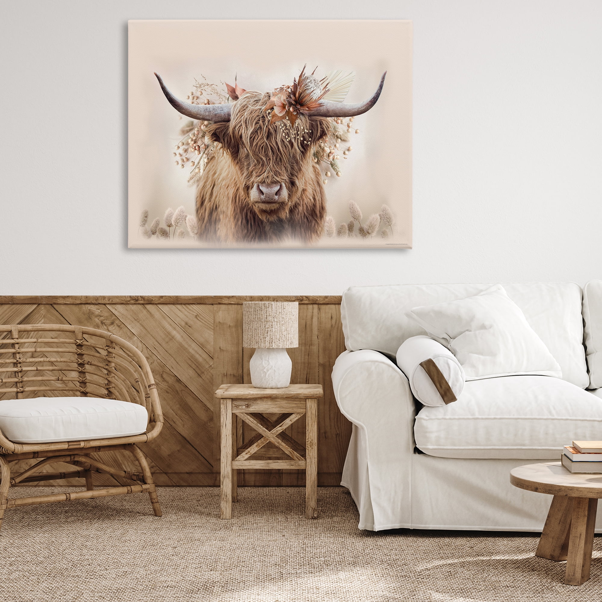 Stupell Industries Peachy Pastel Cattle Animals Painting Wrapped Canvas Art Print Wall Art, 48 x 36