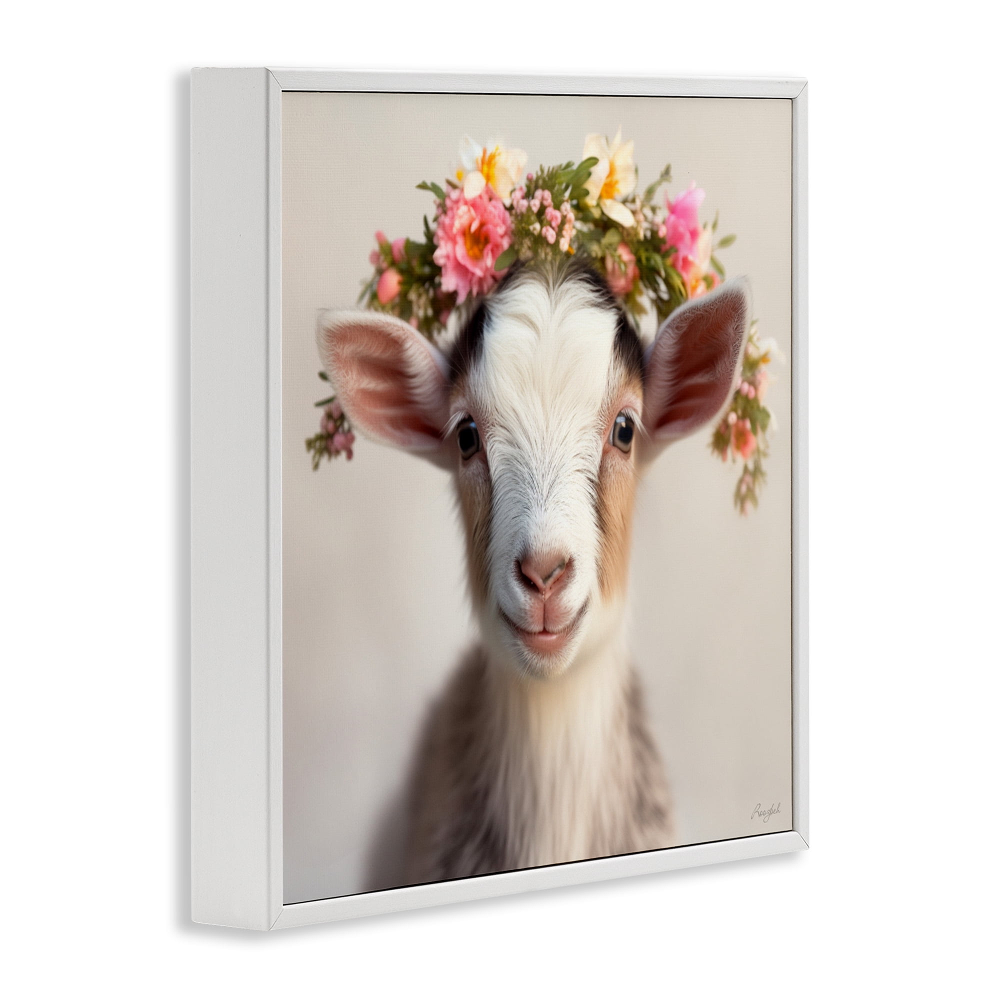 Stupell Industries Flower Crowned Goat White Framed Giclee Art, design by Roozbeh
