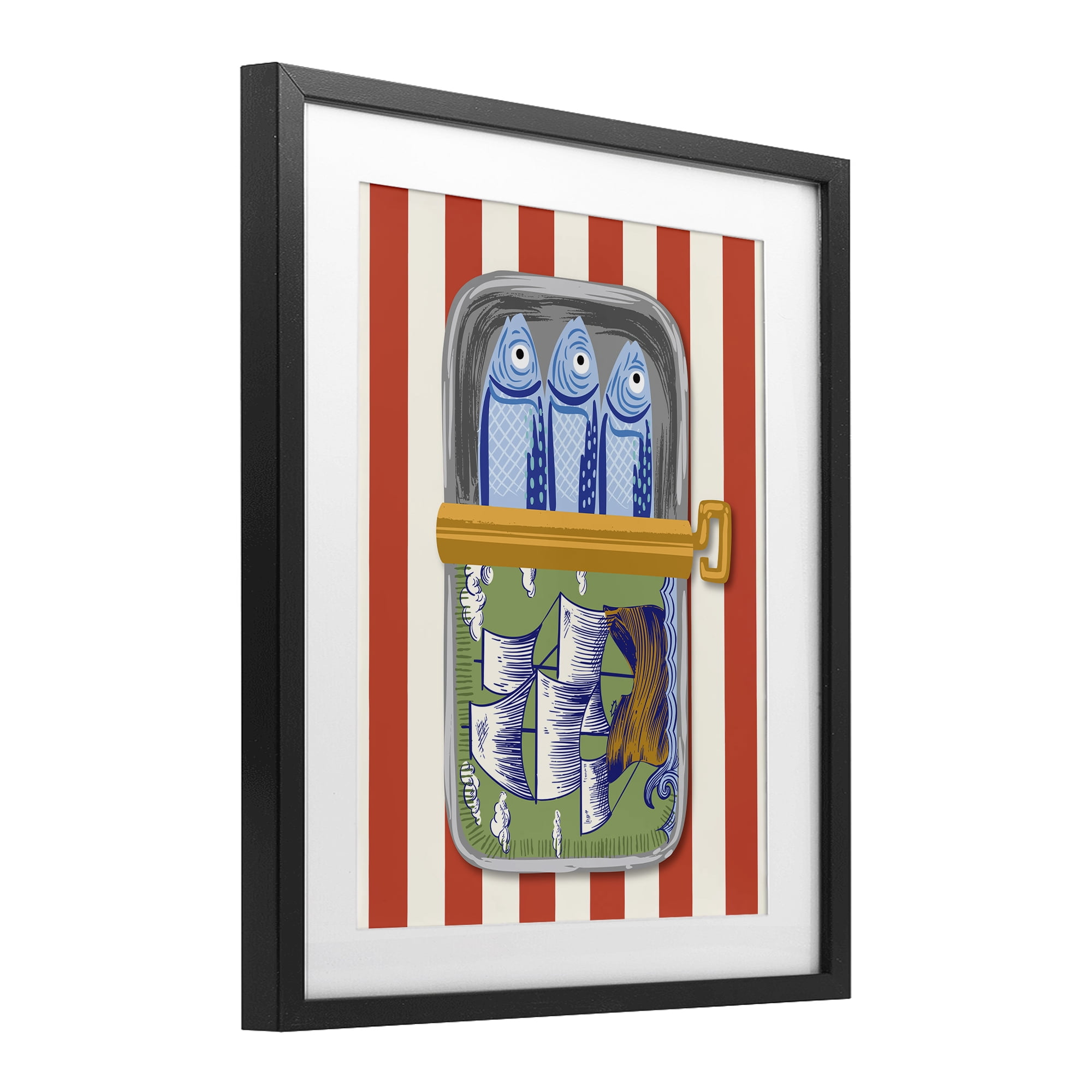Stupell Industries Sardines with Antique Ship Black Framed Print Under Glass, design by Arrolynn Weiderhold