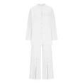 thumbnail image 6 of GILIGEGE Linen Sets for Women 2 Piece Summer 2 Piece Outfits Cotton Linen Sets Button Down Shirts and Drawstring Wide Leg Long Pants with Pockets Wide Leg Pants Tracksuit Lounge Matching Sets, 6 of 9
