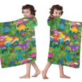 thumbnail image 4 of Colorful Dinosaurs Jungle Flowers Pattern Hooded Bath Towel，60"x35" for Ages 3 To 12 Kids, Quick Dry Lightweight Soft Microfiber Hood Beach Towel Cover Up for Kids, 4 of 7
