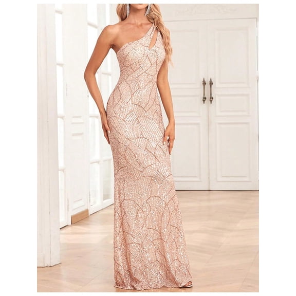 One Shoulder Sequin Formal Dress Evening Gown Wedding Guest Dress For Birthday, Wedding Guest, Dinner