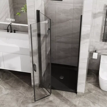 34"x72" Bifold Glass Shower Door 1/4'' Tempered Glass Pivot Swing Shower Panel, Black