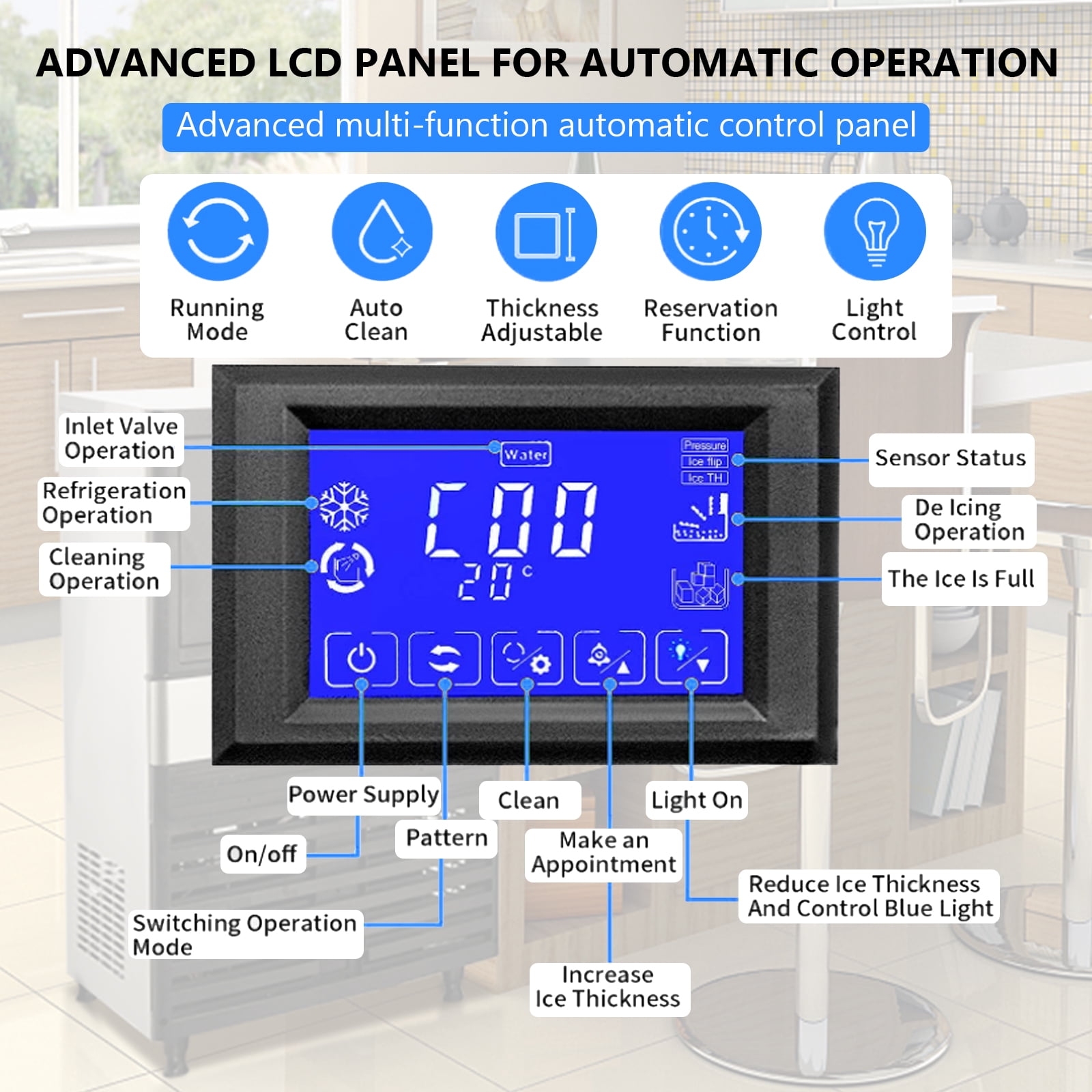Towallmark Commercial Ice Maker Machine, 150lbs/24 Hours, 27lbs Storage Bin, Stainless Steel, Blue Light, Freestanding, Great for Home or Business, Includes Ice Scoop, Connecting Hose