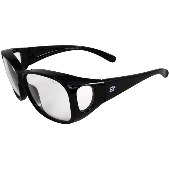 Birdz Eyewear Peacock Large OTG (Over-The-Glasses) Fit-Over Glasses Black Frame Clear Lenses