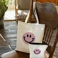 thumbnail image 2 of RUIYC Retro Checkered Pattern Smile Face Trendy 2 Pcs Canvas Tote Bags Cute Aesthetic Tote Bags with Zipper Portable Tote Bag White, 2 of 7