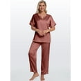 thumbnail image 4 of DAKIMOE Womens Silk Satin Pajama Sets Short Sleeve Pjs V Neck Pajamas for Women with Long Pant S to XL, 4 of 8
