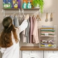 thumbnail image 4 of Laundry Room Shelves Wall Mounted with Wire Baskets, Over the Washer and Dryer Shelf with Clothes Drying Rack, Wire Shelves Baskets for Laundry Closet Organization and Storage, Wood+Metal, Black, 4 of 14