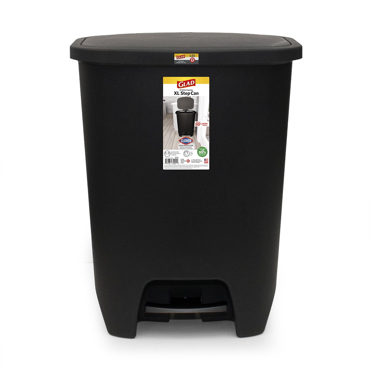 Glad XL Trash Can, Plastic Stepon Kitchen Trash Can, with Clorox Odor