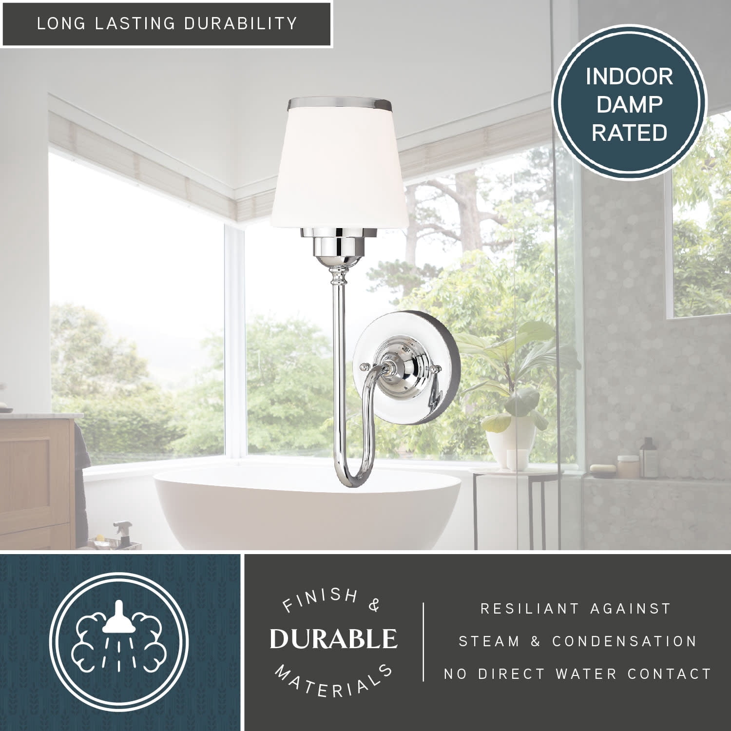 Kelsy 1 Light Chrome Bathroom Wall Fixture