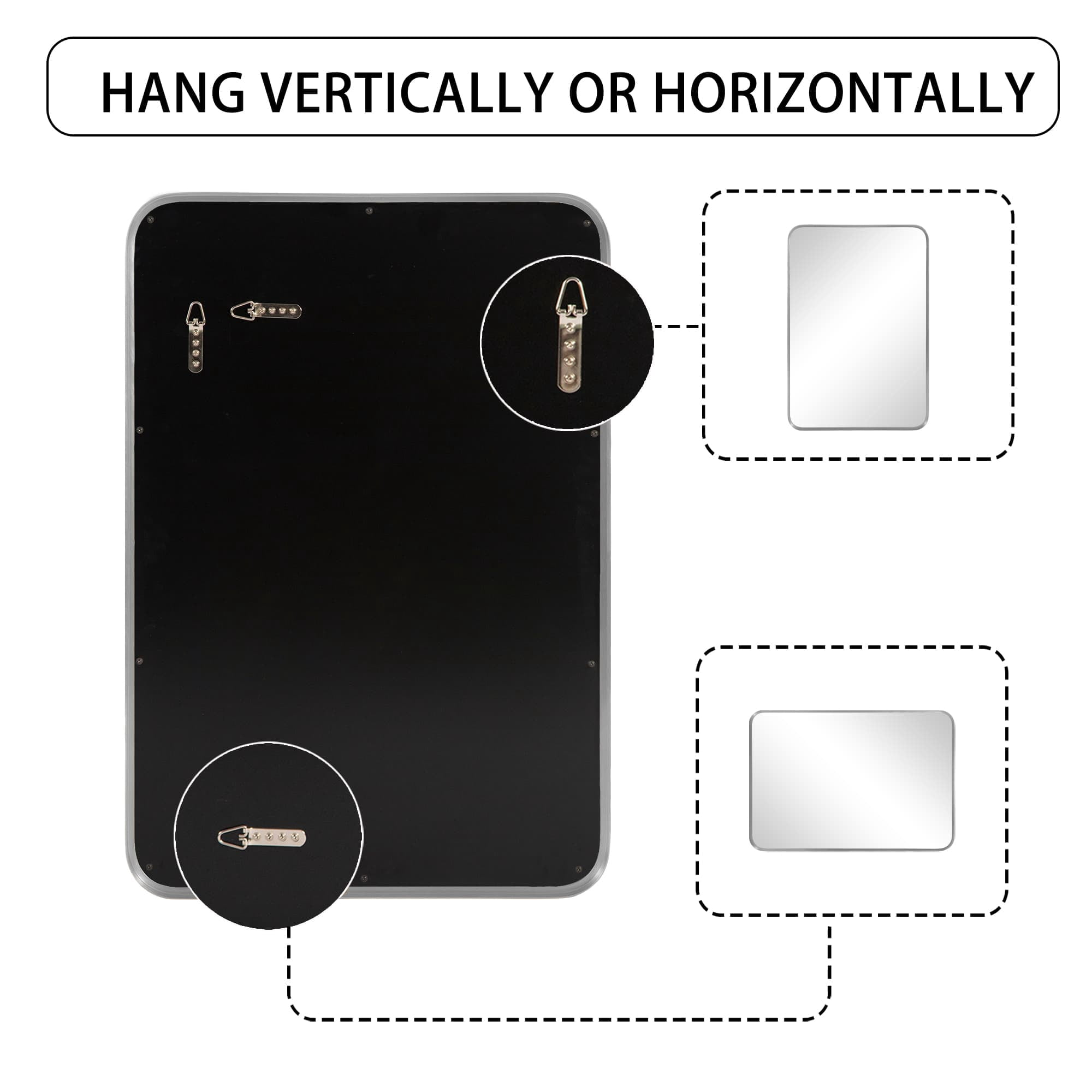 MAYEERTY Aluminum Rounded Rectangle Baking Paint Black Hanging Mirror (Deep Mirror)