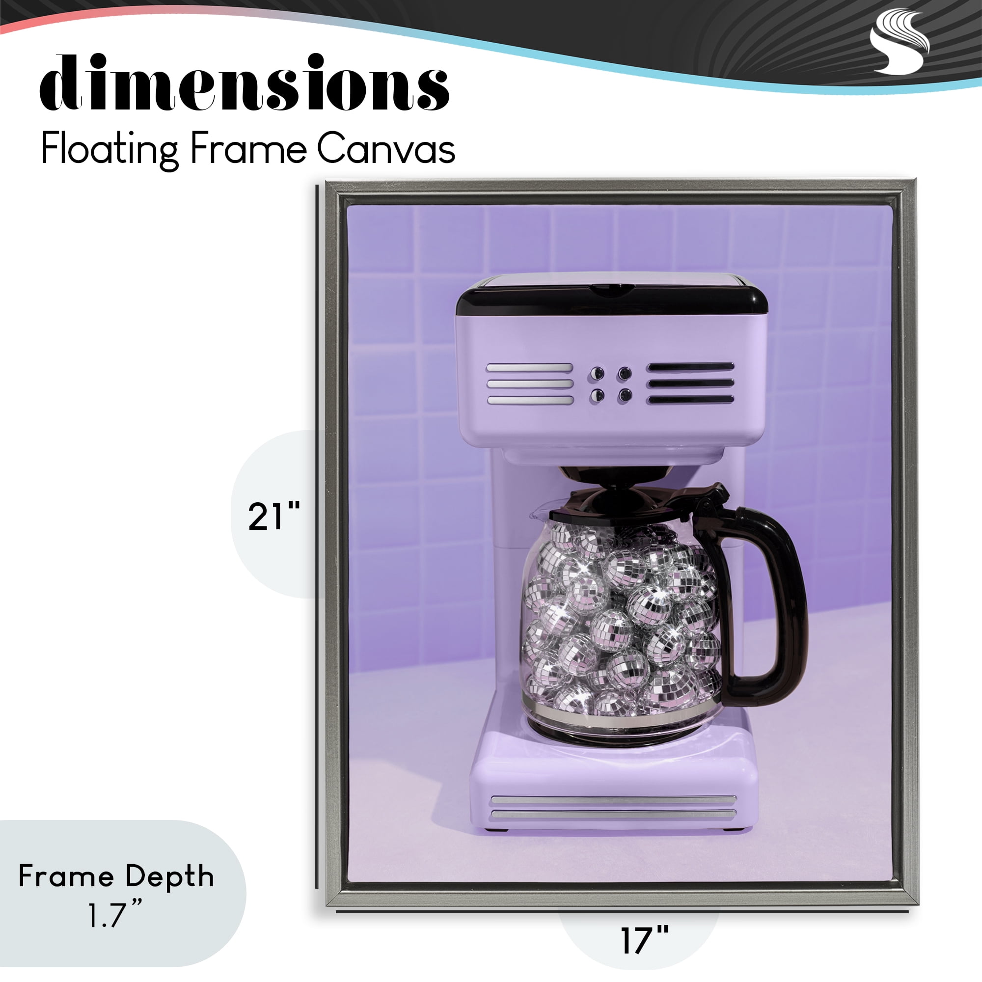 Stupell Industries Disco Coffee Maker over Purple Gray Framed Floater Canvas Wall Art, design by LISH Creative