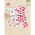 thumbnail image 4 of Aojekbee Kids Girl Summer Outfits Floral/Watermelon Print Short Sleeve T-Shirt and Elastic Flare Pants Cute 2 Piece Clothes, 4 of 10