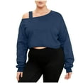 thumbnail image 2 of jobturf Off The Shoulder Tops for Women Casual&nbsp;Loose Cropped Oversized Sweatshirt Fall Spring Fashion Asymmetric Square Neck Long Sleeve Shirts, 2 of 7