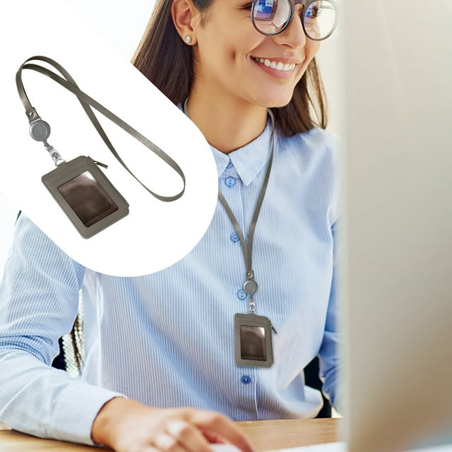 Badge Holder with Zip Slim PU Card Wallet Neck Lanyard Retractable Reel for & Craft Stationery