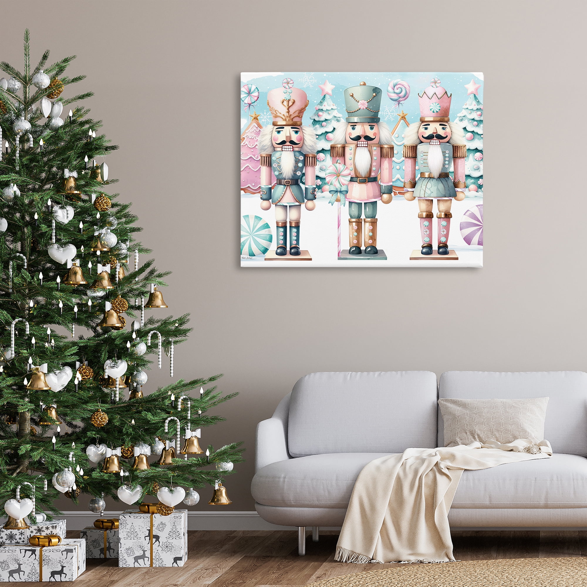 Stupell Industries Pastel Nutcracker Trio Holiday Painting Gallery Wrapped Canvas Art Print Wall Art, 48 x 36