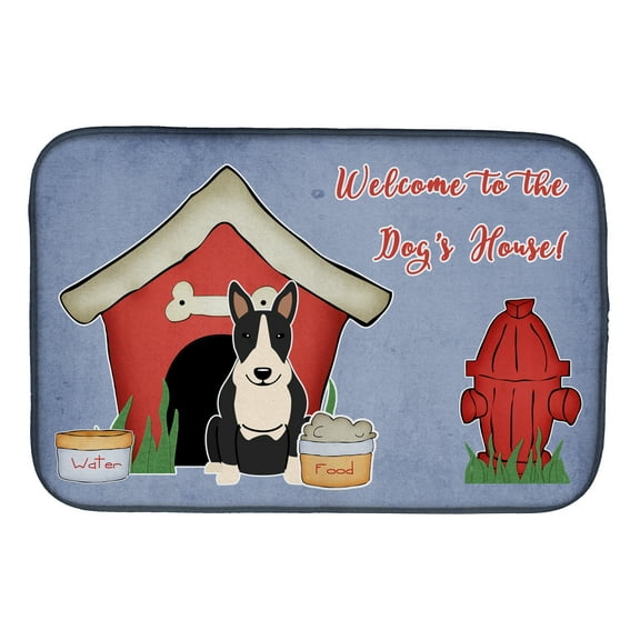 Dog House Collection Bull Terrier Black White Dish Drying Mat