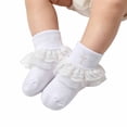 thumbnail image 2 of Gyujnb White Lace Ruffle Gold Cross Baptism Baby Crew Socks Soft Non- Grip for Baby Toddlers, 2 of 3