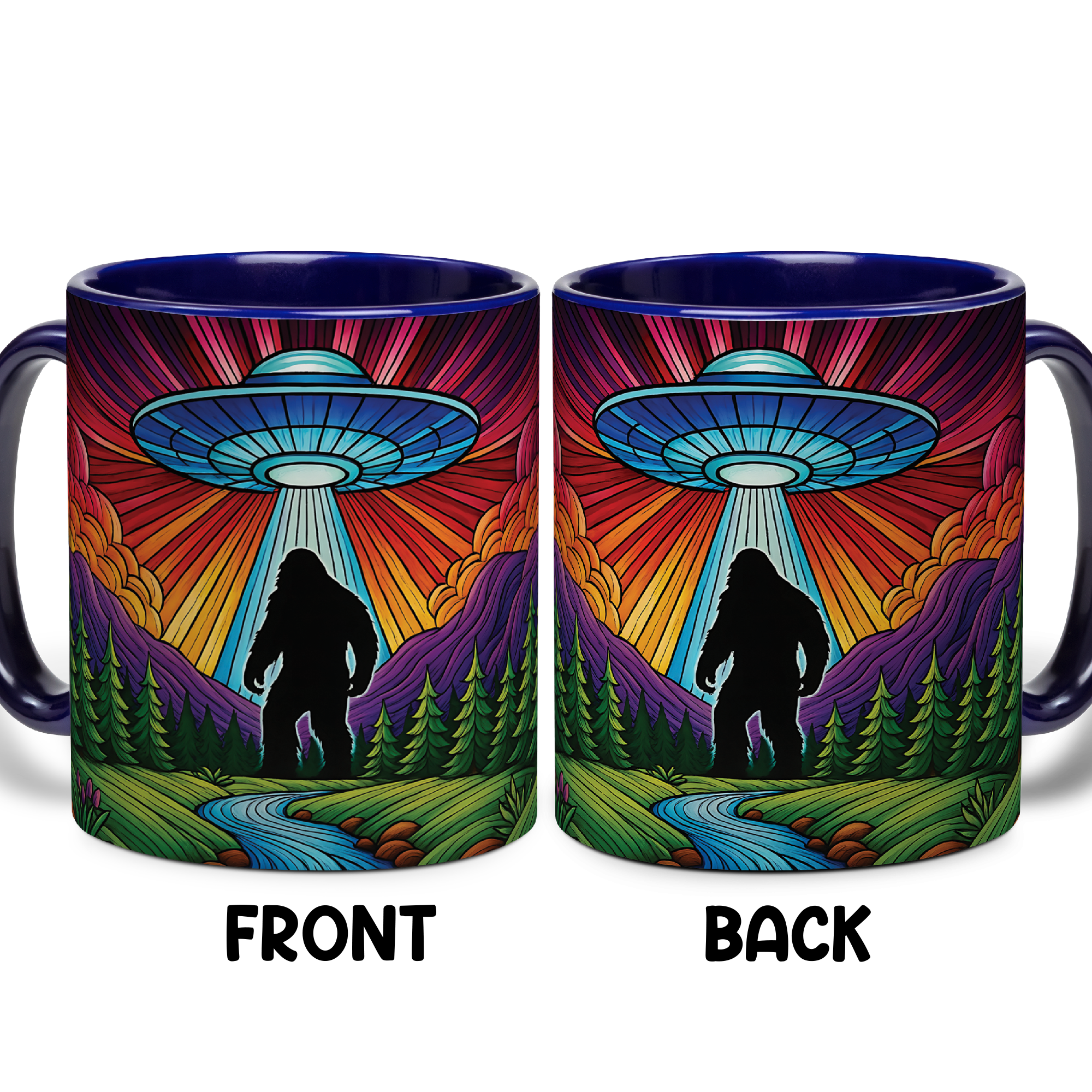 Lotusprinthandmade Bigfoot Lovers Dark Blue Accent Mug (11oz) (Made In US), funny bigfoot coffee mug, bigfoot ceramic cup, bigfoot themed bigfoot mug, bigfoot drinkware