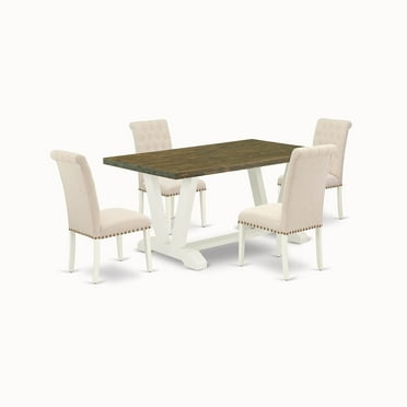 East West Furniture V-Style 5-piece Wood Dinette Table and Chair Set in White