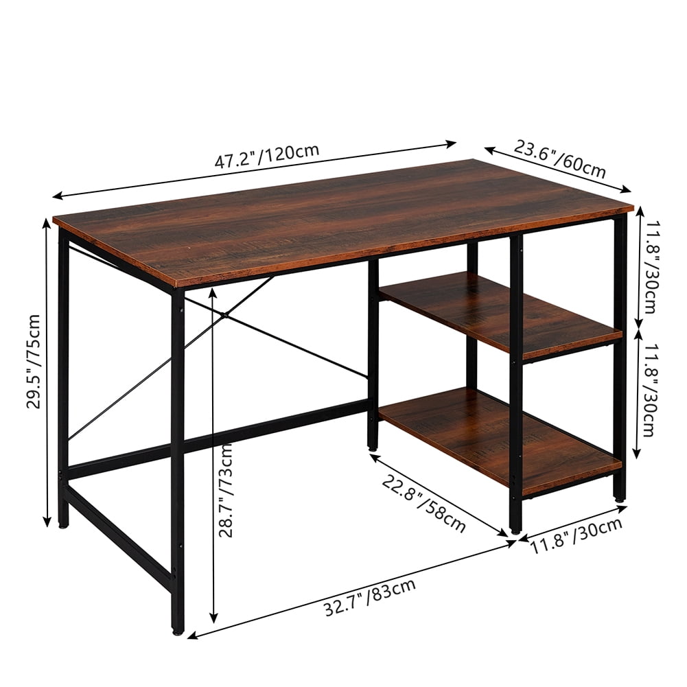 Private Jungle Writing Computer Desk 47", Home Office Study Desk with 2 Storage Shelves on Left or Right Side, Modern Simple Style Wood Table Metal Frame for PC Laptop Notebook