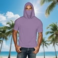 thumbnail image 2 of Fanxing Men Cooling Sun Shirts with Mask Big and Tall Rash Guards Short Sleeve Hoodies Sun Protection Face Cover Purple,XL, 2 of 9