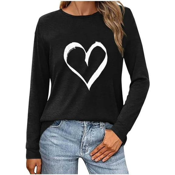 Xixinqiwan Women's 2025 Valentines Day T Shirts,Women Girls Plus Size Long Sleeve Shirts Cute 3D Colorful Heart Pattern Graphic Tees Loose Fit Cozy Tunic Blouse