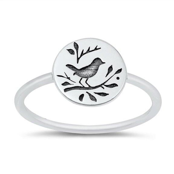 Sterling Silver Round Engraved Songbird Ring Size 5