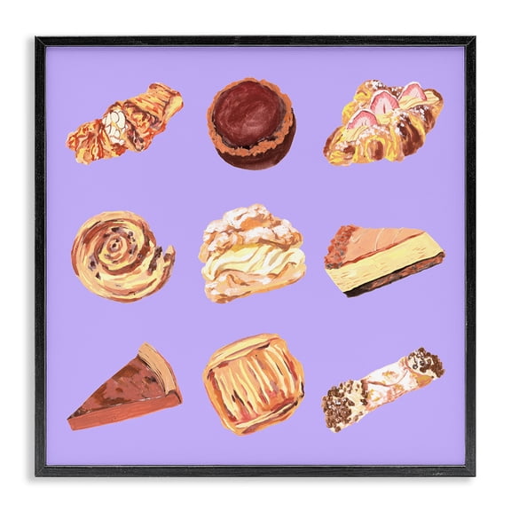 Stupell Industries Contemporary Delicious Pastries on Purple Black Framed Giclee Art, 12 x 12, by Melissa Wang