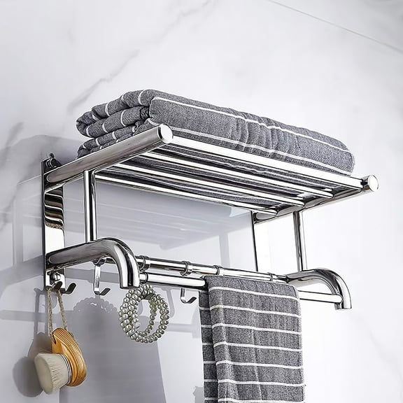 DENEST Towel Rack Bathroom Hotel Rail Holder Stainless Steel Wall Mounted Storage Shelf