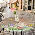thumbnail image 4 of Happy Easter Bunny Fitted Tablecloth with Elastic Edged, Round Table Cloth for Dining Table, Spring Floral Wooden Sage Green Plaid Waterproof Oil Proof Table Cover for Indoor Outdoor 36"-44", 4 of 8