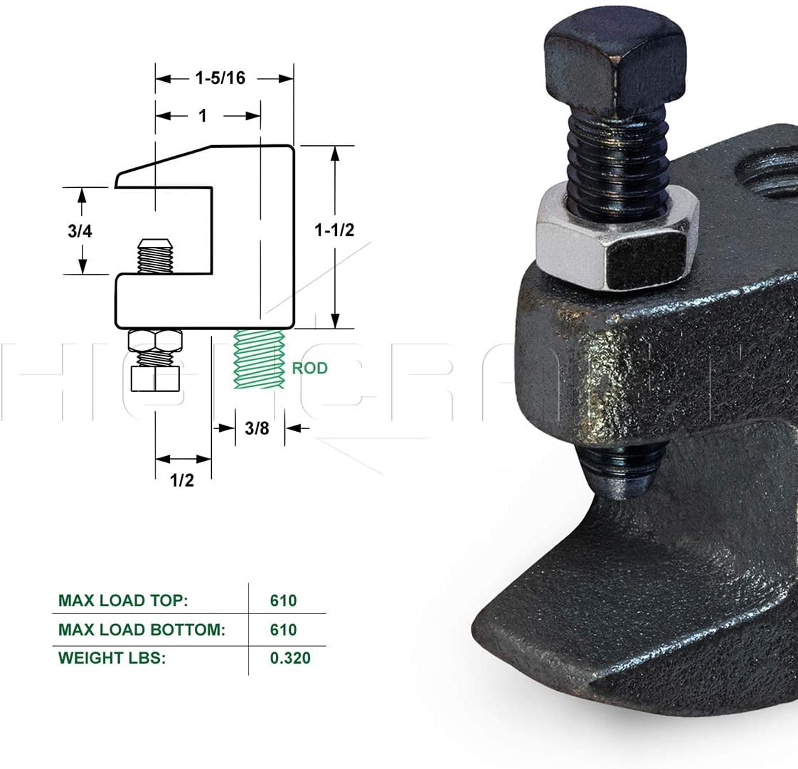 Highcraft Junior Beam Clamp for 1/2 in. Threaded Rod, Uncoated Steel (10-Pack)
