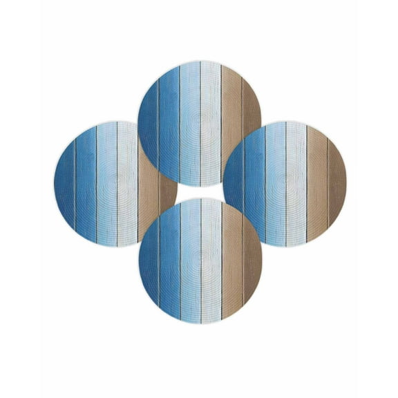 Round Placemats Set of 4 Navy Blue Brown Wood Grain Place Mats Washable Woven Placemat Farm Wooden Circle Braided Table Mat for Kitchen Dining Table Party Home Decor 15 Inch