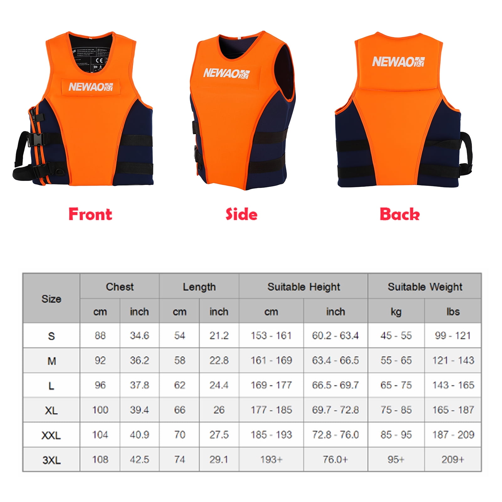 Adults Life Jacket Neoprene Safety Life Vest For Water Ski Wakeboard Swimming
